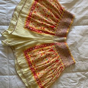 Yellow & Red Patterned Flowy High Rise Shorts